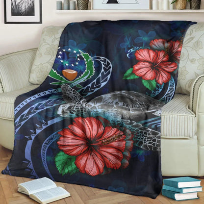 Pohnpei Polynesian Premium Blanket - Blue Turtle Hibiscus