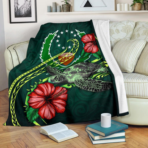 Pohnpei Polynesian Premium Blanket - Green Turtle Hibiscus