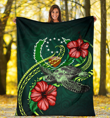 Pohnpei Polynesian Premium Blanket - Green Turtle Hibiscus