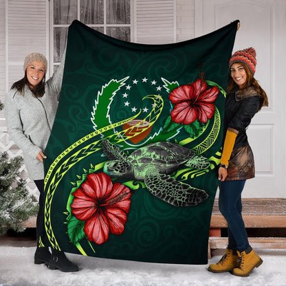 Pohnpei Polynesian Premium Blanket - Green Turtle Hibiscus