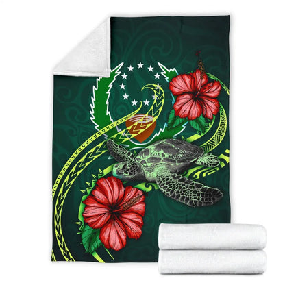 Pohnpei Polynesian Premium Blanket - Green Turtle Hibiscus