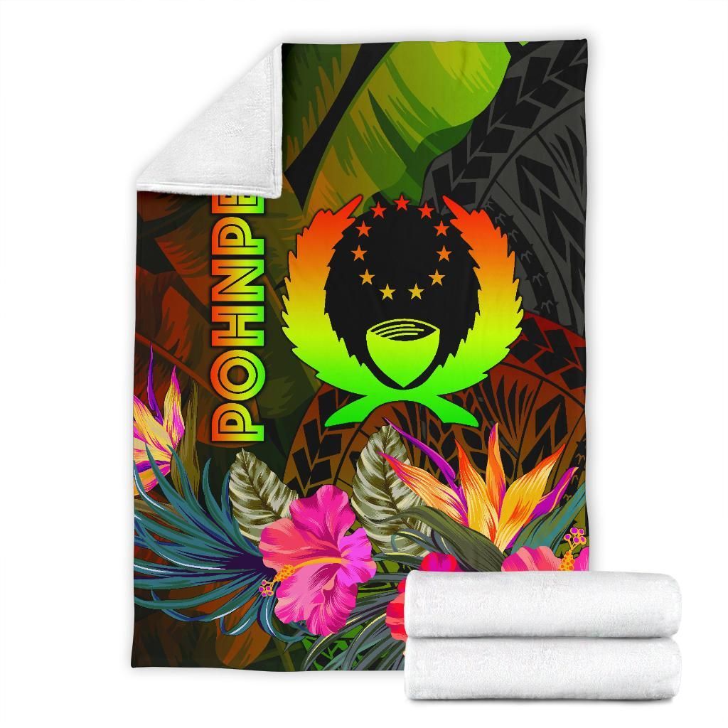 Pohnpei Polynesian Premium Blanket -  Hibiscus and Banana Leaves
