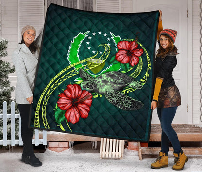 Pohnpei Polynesian Premium Quilt - Green Turtle Hibiscus