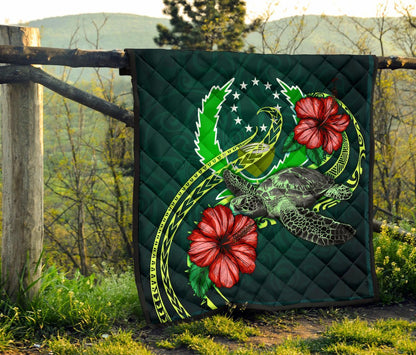 Pohnpei Polynesian Premium Quilt - Green Turtle Hibiscus