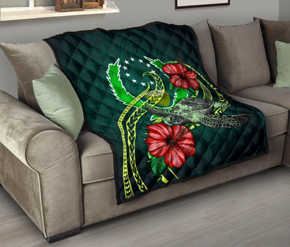 Pohnpei Polynesian Premium Quilt - Green Turtle Hibiscus