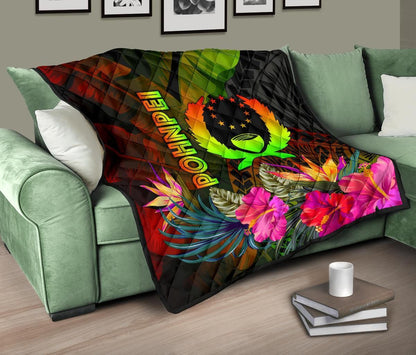 Pohnpei Polynesian Premium Quilt -  Hibiscus and Banana Leaves