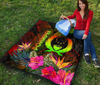 Pohnpei Polynesian Premium Quilt -  Hibiscus and Banana Leaves