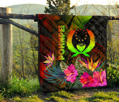 Pohnpei Polynesian Premium Quilt -  Hibiscus and Banana Leaves