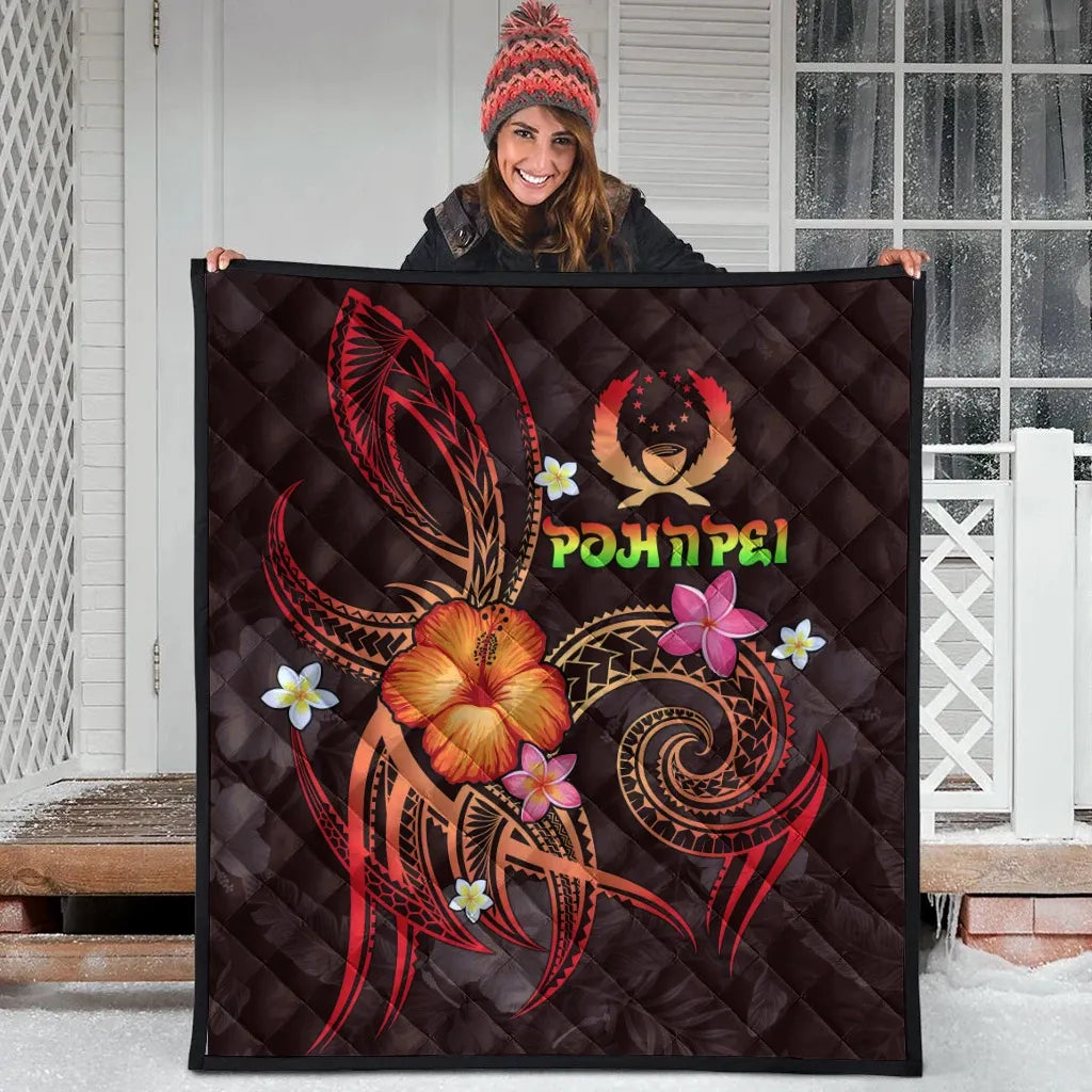 Pohnpei Polynesian Premium Quilt - Legend of Pohnpei (Red)