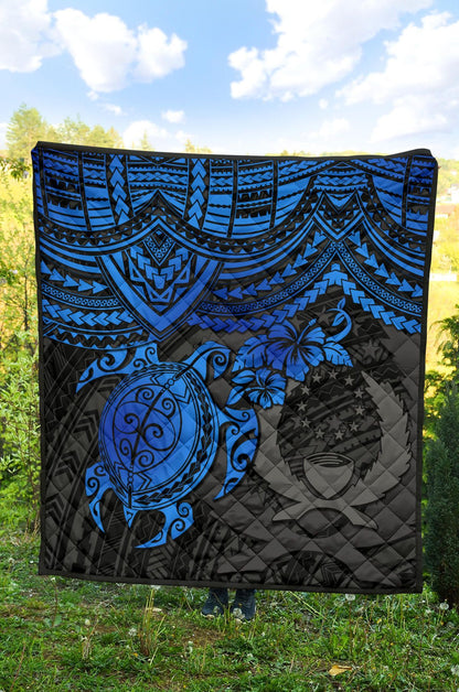 Pohnpei Polynesian Premium Quilt - Polynesian Blue Turtle