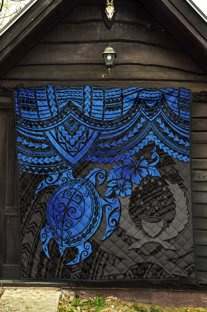 Pohnpei Polynesian Premium Quilt - Polynesian Blue Turtle