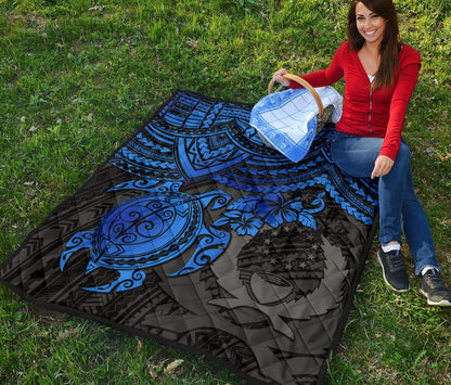 Pohnpei Polynesian Premium Quilt - Polynesian Blue Turtle