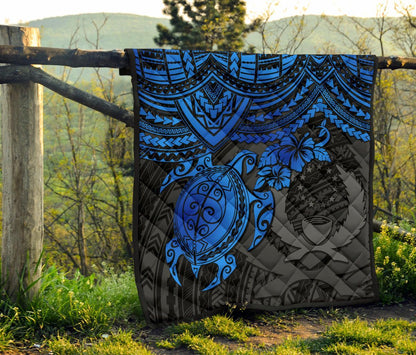 Pohnpei Polynesian Premium Quilt - Polynesian Blue Turtle