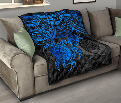 Pohnpei Polynesian Premium Quilt - Polynesian Blue Turtle