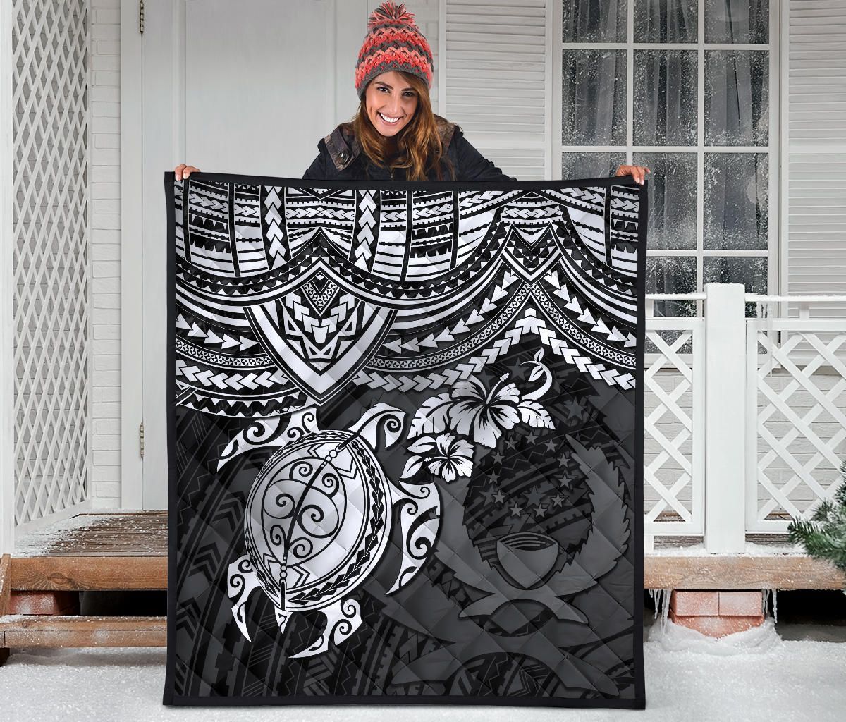 Pohnpei Polynesian Premium Quilt - Polynesian White Turtle