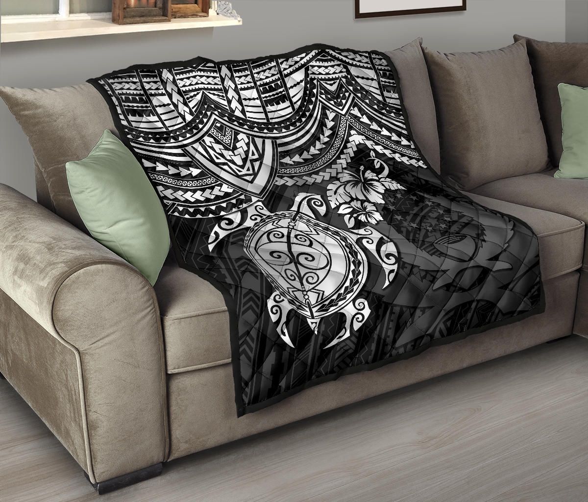 Pohnpei Polynesian Premium Quilt - Polynesian White Turtle