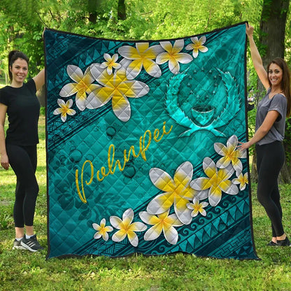 Pohnpei Polynesian Quilt - Plumeria With Blue Ocean