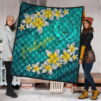 Pohnpei Polynesian Quilt - Plumeria With Blue Ocean