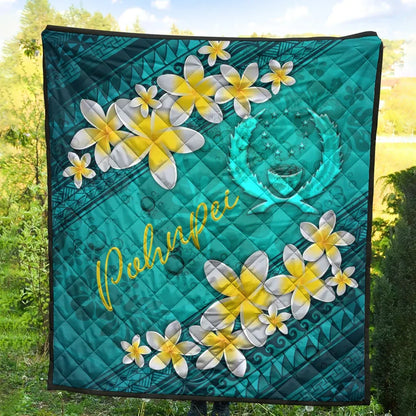 Pohnpei Polynesian Quilt - Plumeria With Blue Ocean