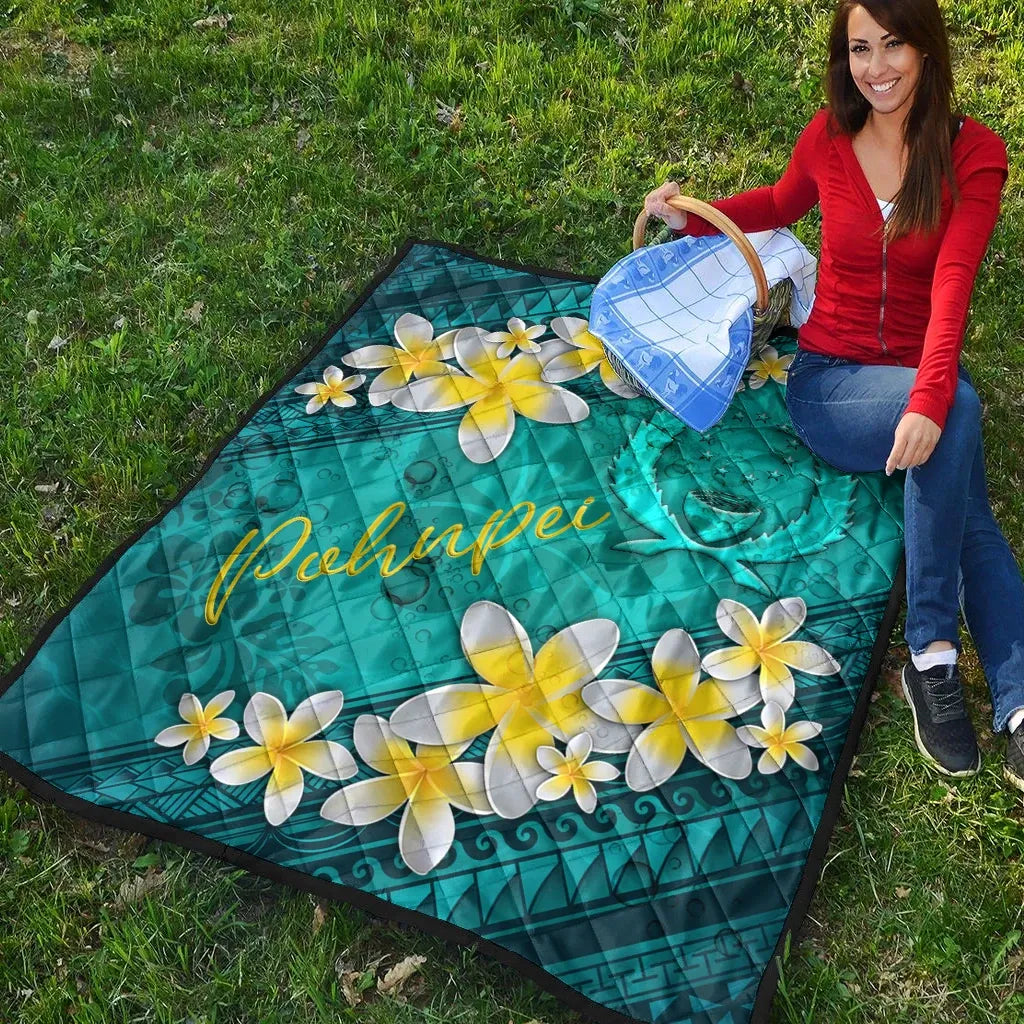Pohnpei Polynesian Quilt - Plumeria With Blue Ocean