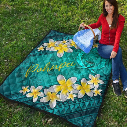 Pohnpei Polynesian Quilt - Plumeria With Blue Ocean
