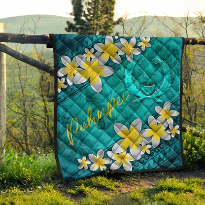 Pohnpei Polynesian Quilt - Plumeria With Blue Ocean