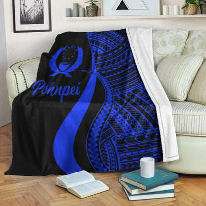 Pohnpei Premium Blanket - Blue Polynesian Tentacle Tribal Pattern