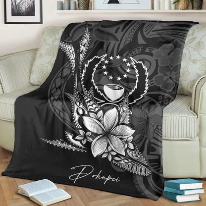 Pohnpei Premium Blanket - Fish With Plumeria Flowers Style