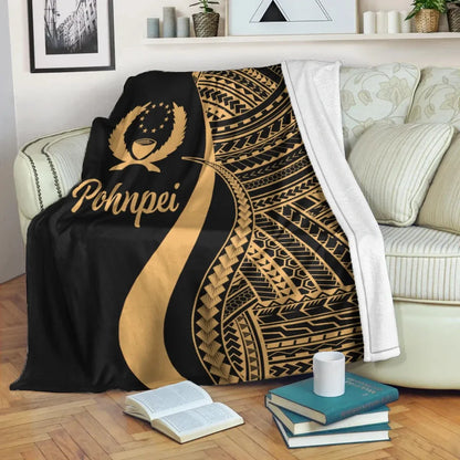 Pohnpei Premium Blanket - Gold Polynesian Tentacle Tribal Pattern
