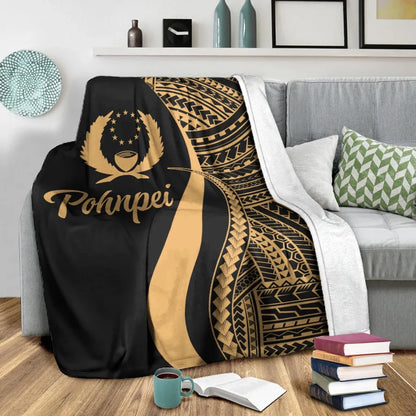 Pohnpei Premium Blanket - Gold Polynesian Tentacle Tribal Pattern