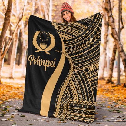Pohnpei Premium Blanket - Gold Polynesian Tentacle Tribal Pattern