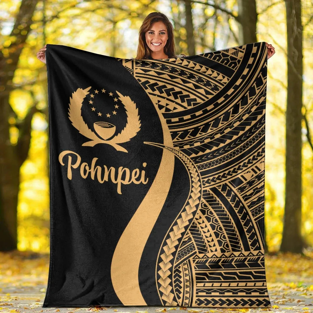 Pohnpei Premium Blanket - Gold Polynesian Tentacle Tribal Pattern