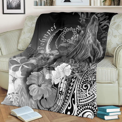 Pohnpei Premium Blanket - Humpback Whale with Tropical Flowers (White)
