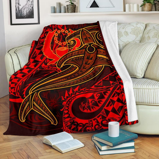 Pohnpei Premium Blanket - Red Shark Polynesian Tattoo