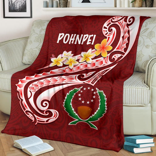 Pohnpei Premium Blanket - Pohnpei Seal Polynesian Patterns Plumeria