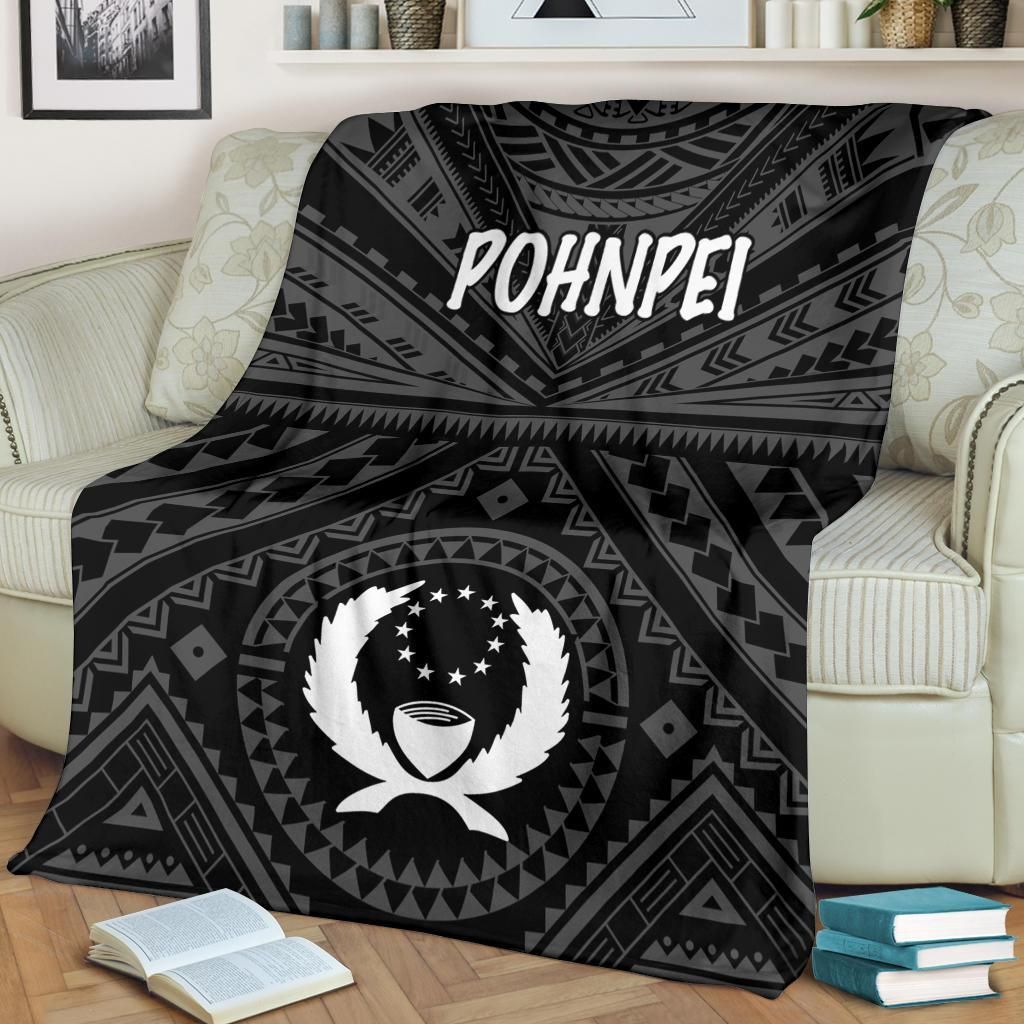 Pohnpei Premium Blanket - Pohnpei Seal With Polynesian Tattoo Style (Black)