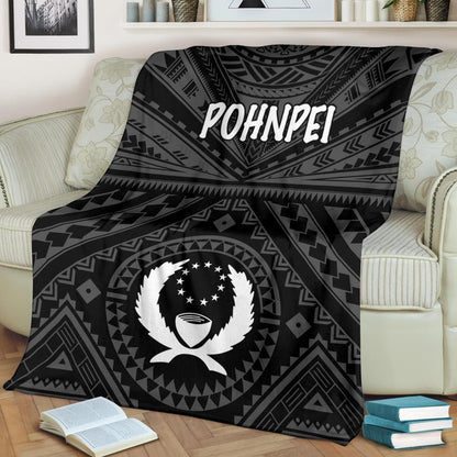 Pohnpei Premium Blanket - Pohnpei Seal With Polynesian Tattoo Style (Black)