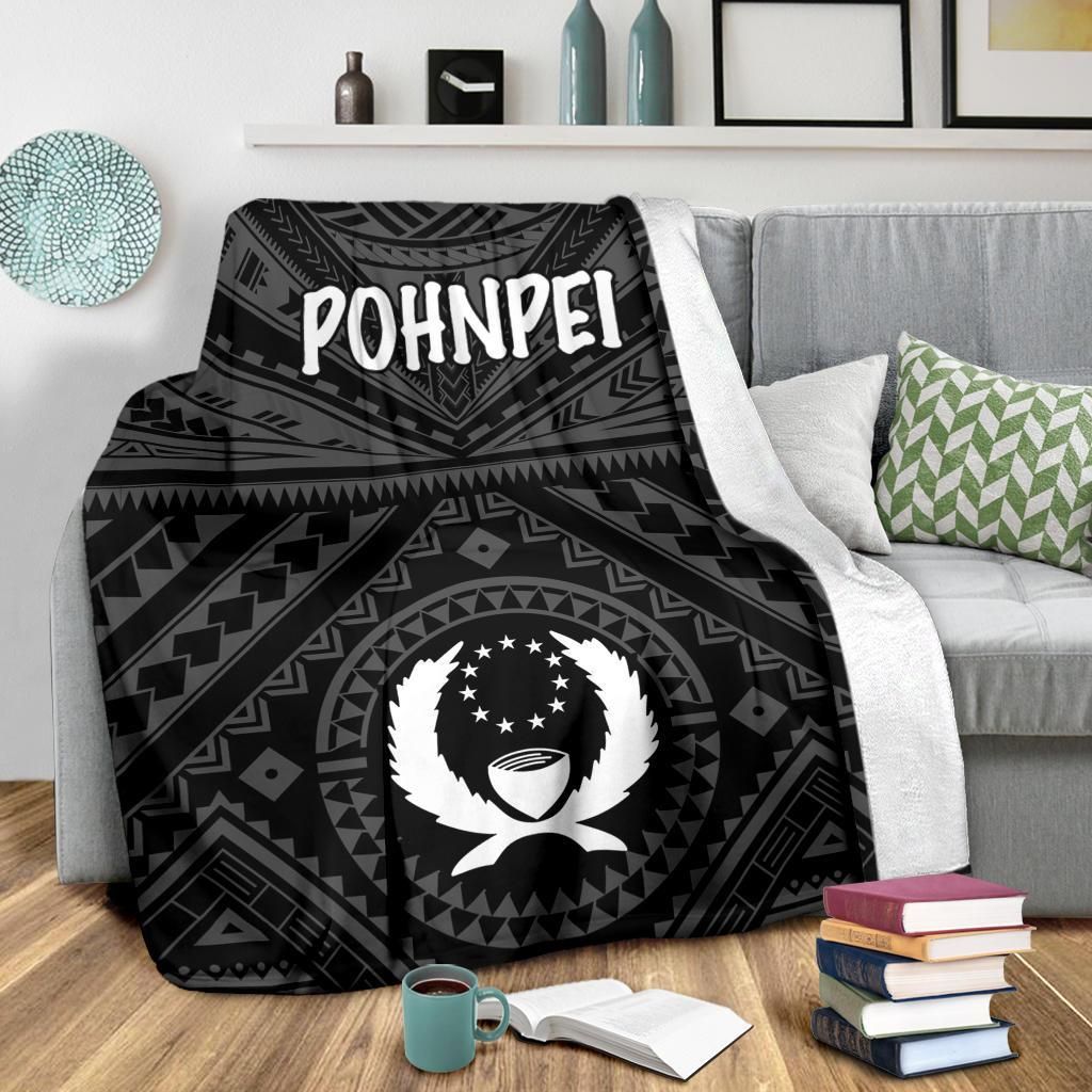 Pohnpei Premium Blanket - Pohnpei Seal With Polynesian Tattoo Style (Black)