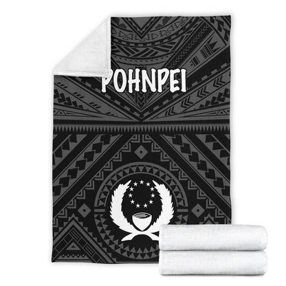 Pohnpei Premium Blanket - Pohnpei Seal With Polynesian Tattoo Style (Black)