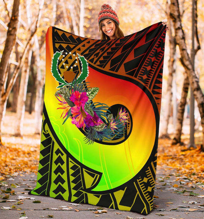 Pohnpei Premium Blanket - Polynesian Hook And Hibiscus (Reggae)