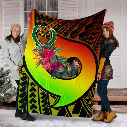 Pohnpei Premium Blanket - Polynesian Hook And Hibiscus (Reggae)