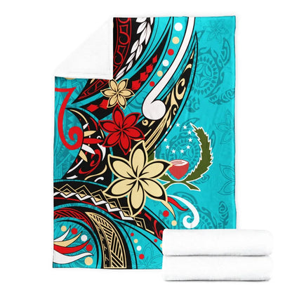 Pohnpei Premium Blanket - Tribal Flower With Special Turtles Blue Color