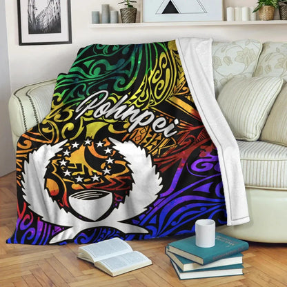 Pohnpei Premium Blanket - Rainbow Polynesian Pattern