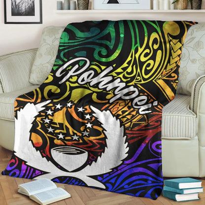 Pohnpei Premium Blanket - Rainbow Polynesian Pattern