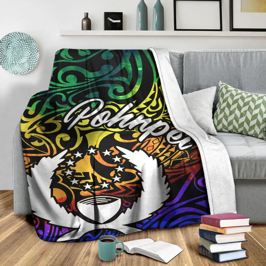 Pohnpei Premium Blanket - Rainbow Polynesian Pattern
