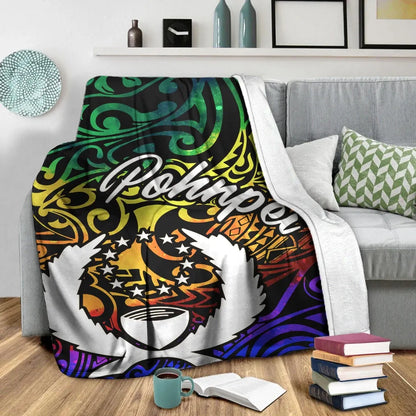 Pohnpei Premium Blanket - Rainbow Polynesian Pattern