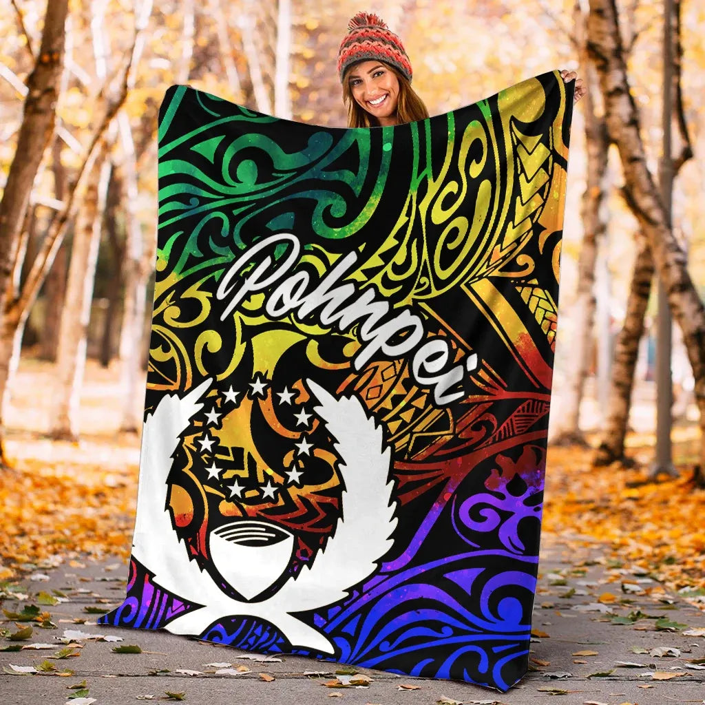 Pohnpei Premium Blanket - Rainbow Polynesian Pattern
