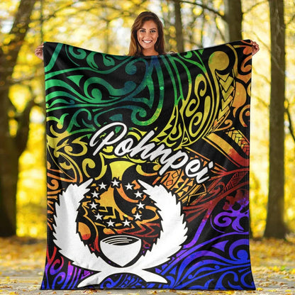 Pohnpei Premium Blanket - Rainbow Polynesian Pattern