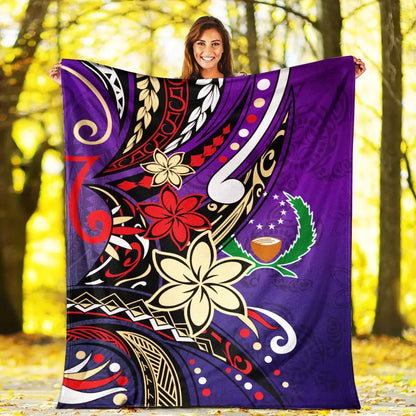 Pohnpei Premium Blanket - Tribal Flower With Special Turtles Purple Color