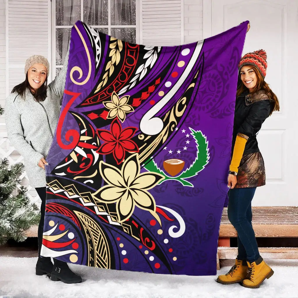 Pohnpei Premium Blanket - Tribal Flower With Special Turtles Purple Color